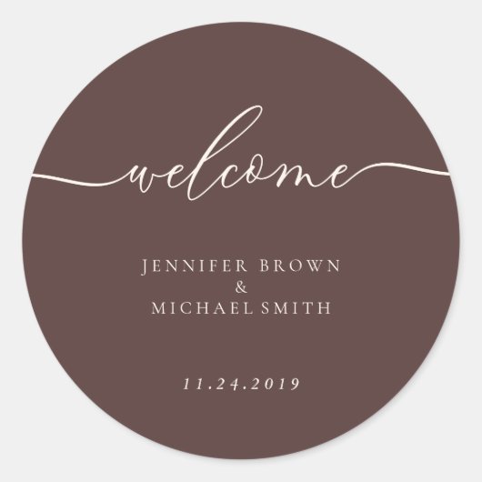 Minimal Chocolate Brown Welcome Runder Aufkleber (Vorderseite)