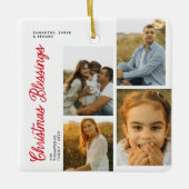 Minimal Christmas Blessings Script Family 4 Photos Keramikornament (Vorderseite)