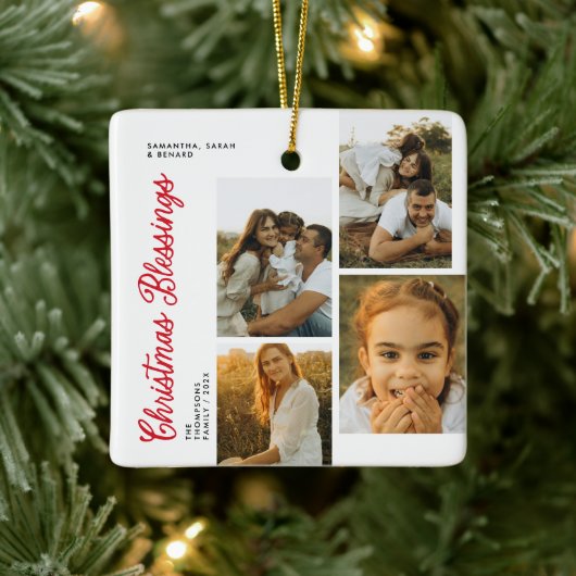 Minimal Christmas Blessings Script Family 6 Photos Keramikornament (Baum)