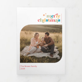 Minimal Christmas Family Photo Collage Greetings Dreifach Gefaltete Karte