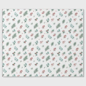 Minimal Christmas Pattern, Pine & Berries  Geschenkpapier (Flach)