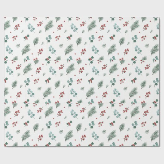 Minimal Christmas Pattern, Pine & Berries Geschenkpapier (Flach)