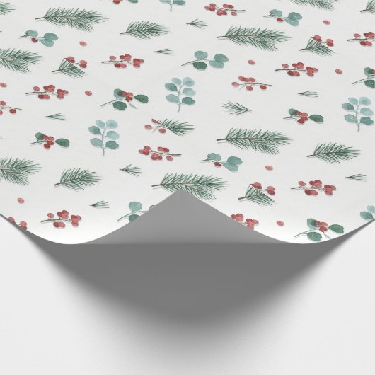 Minimal Christmas Pattern, Pine & Berries  Geschenkpapier (Ecke)