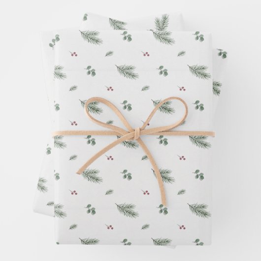 Minimal Christmas Pattern, Pine, Berries Geschenkpapier Set (Beispiel)