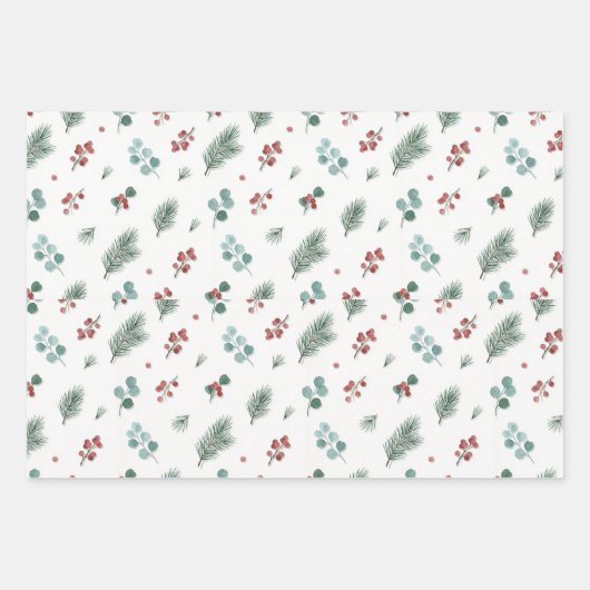Minimal Christmas Pattern, Pine & Berries  Geschenkpapier Set (Vorderseite 3)