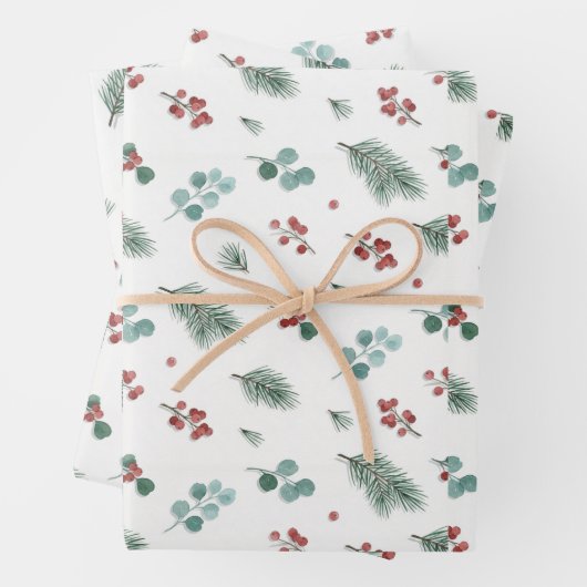 Minimal Christmas Pattern, Pine & Berries  Geschenkpapier Set (Beispiel)
