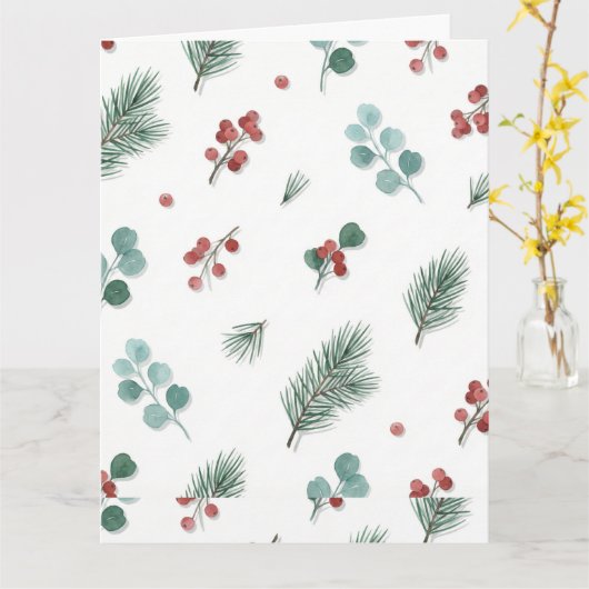 Minimal Christmas Pattern, Pine & Berries  Karte (Gelbe Blume)