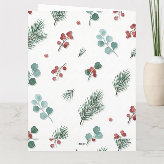 Minimal Christmas Pattern, Pine & Berries  Karte (Rückseite)