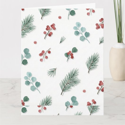 Minimal Christmas Pattern, Pine & Berries Karte (Vorderseite)