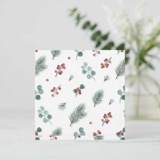 Minimal Christmas Pattern, Pine & Berries  Karte (Stehend Vorderseite)