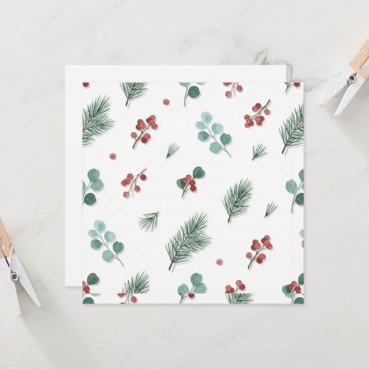 Minimal Christmas Pattern, Pine & Berries  Karte (Vorderseite/Rückseite Beispiel)