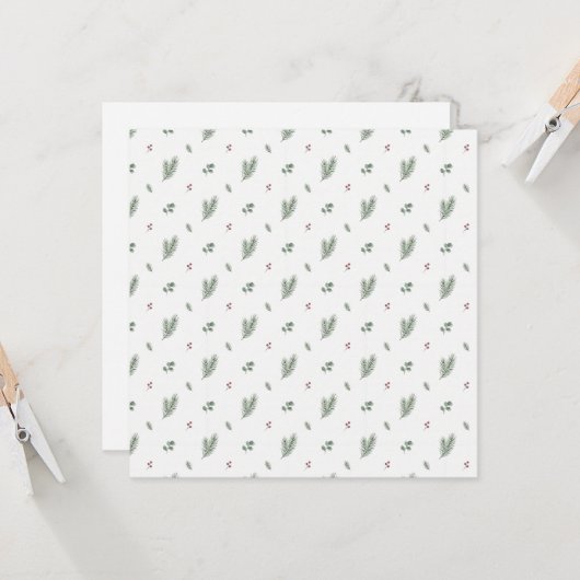 Minimal Christmas Pattern, Pine, Berries Karte (Vorderseite/Rückseite Beispiel)