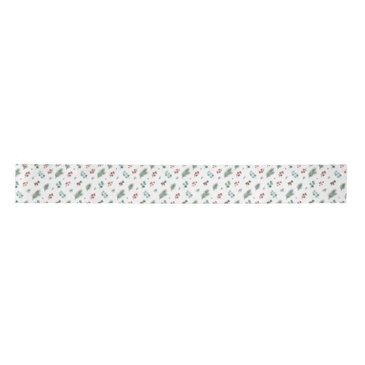Minimal Christmas Pattern, Pine & Berries  Satinband (Vorderseite)
