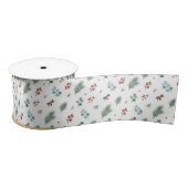 Minimal Christmas Pattern, Pine & Berries  Satinband (Spule)