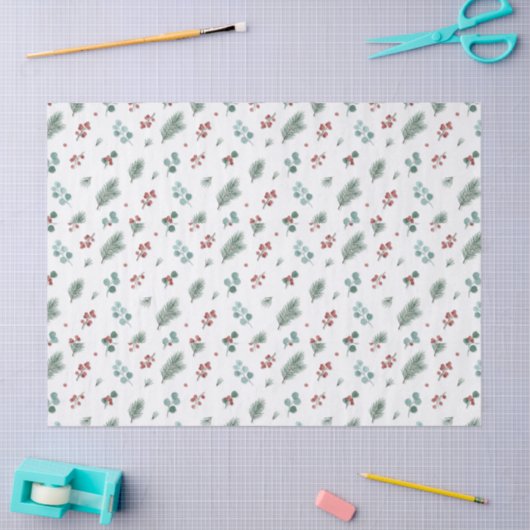 Minimal Christmas Pattern, Pine & Berries  Seidenpapier (Basteln)