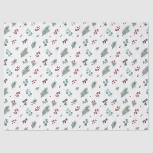 Minimal Christmas Pattern, Pine & Berries Seidenpapier (Vorderseite)