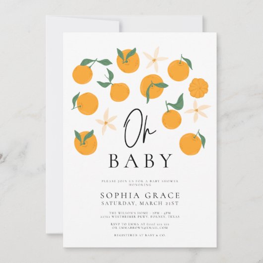 Minimal Citrus Baby Dusche Einladung (Vorderseite)