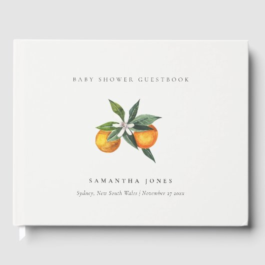 Minimal Citrus Orange Botanical Boho Babydusche Gästebuch (Vorderseite)