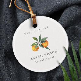 Minimal Citrus Orange Botanical Boho Babydusche Geschenkanhänger