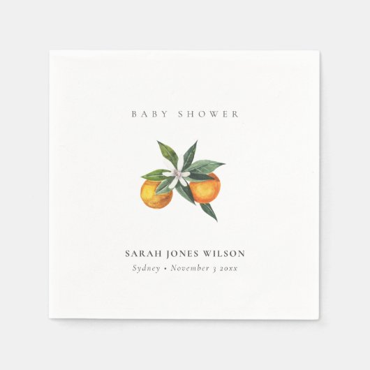 Minimal Citrus Orange Botanical Boho Babydusche Serviette (Vorderseite)