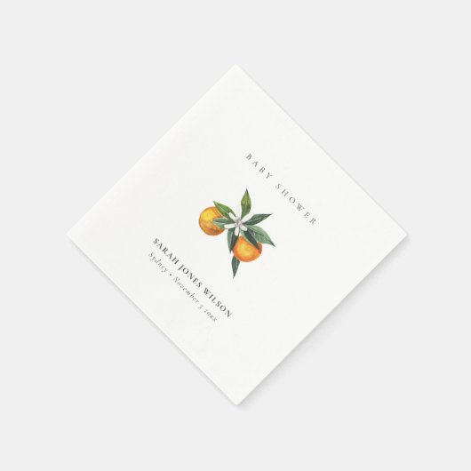 Minimal Citrus Orange Botanical Boho Babydusche Serviette (Ecke)