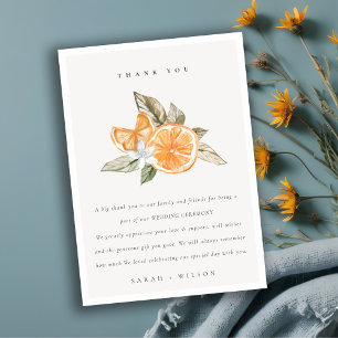 Minimal Citrus Orange Botanical Boho Fauna Hochzei Dankeskarte