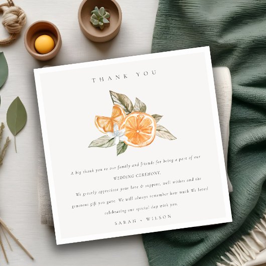 Minimal Citrus Orange Botanical Boho Fauna Hochzei Dankeskarte