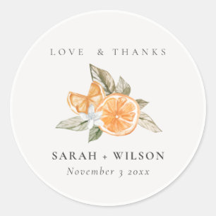 Minimal Citrus Orange Botanical Boho Wedding Runder Aufkleber