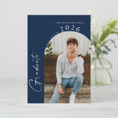 Minimal Class of Photo Dark Blue Graduation Party Einladung (Stehend Vorderseite)