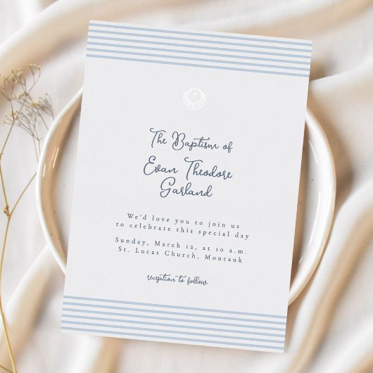 Minimal classic blue baptism Foil Invitation Folieneinladung