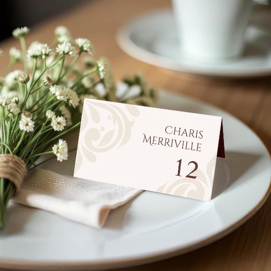 Minimal Classic Chic Burgundy Ivory Photo Wedding Platzkarte