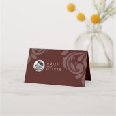 Minimal Classic Chic Burgundy Ivory Photo Wedding Platzkarte (Rückseite)