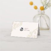 Minimal Classic Damask Ivory Red Photopop Wedding Platzkarte (Rückseite)