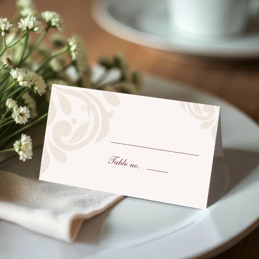 Minimal Classic Damask Ivory Red Photopop Wedding Platzkarte
