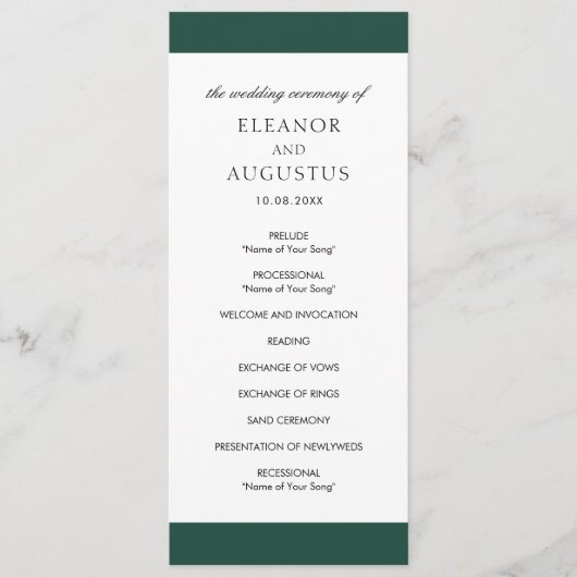 Minimal Classic Elegant Emerald Green Wedding Programm (Vorderseite)