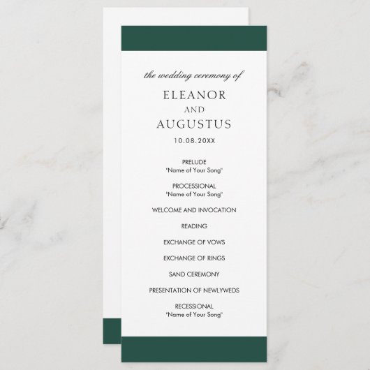 Minimal Classic Elegant Emerald Green Wedding Programm (Vorne/Hinten)
