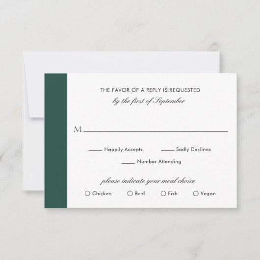 Minimal Classic Elegant Emerald Green Wedding RSVP Karte (Vorderseite)