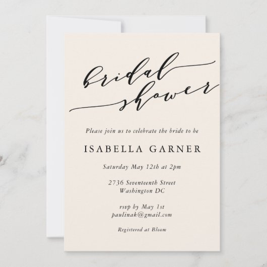 Minimal Classic Ivory Cream Script Brautparty Einladung (Vorderseite)