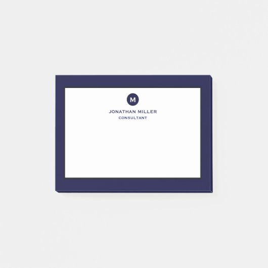 Minimal Classic Monogram Navy Blue Post-it Klebezettel (Vorderseite)