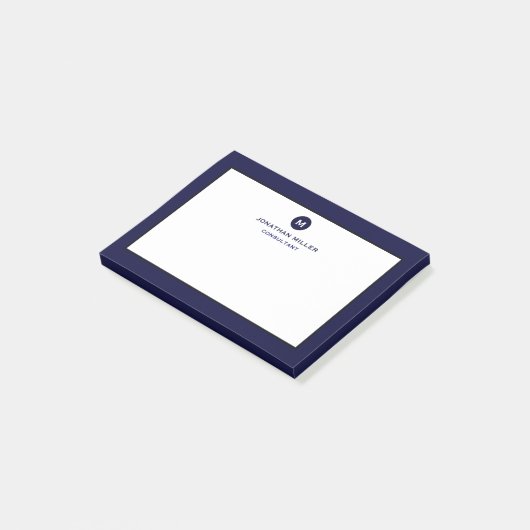 Minimal Classic Monogram Navy Blue Post-it Klebezettel (angewinkelt)
