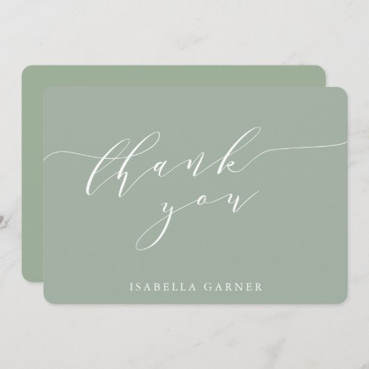 Minimal Classic Sage Green Brautparty Custom Dankeskarte (Vorne/Hinten)