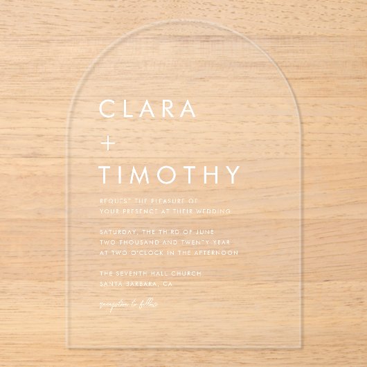 Minimal Classic Script Modern Wedding Invitation Acryleinladungen (Vorderseite)