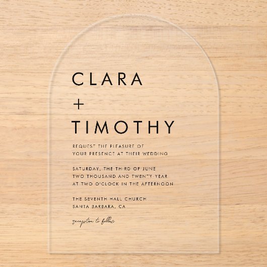 Minimal Classic Script Modern Wedding Invitation Acryleinladungen (Vorderseite)