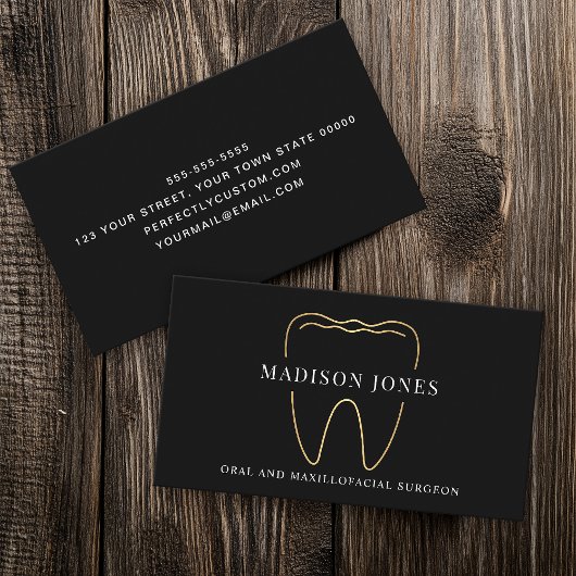 Minimal Classy Black and Gold Dentist Logo Modern Visitenkarte