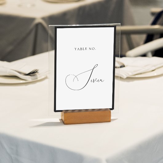 Minimal Classy Black & White Border Script Wedding Tischnummer