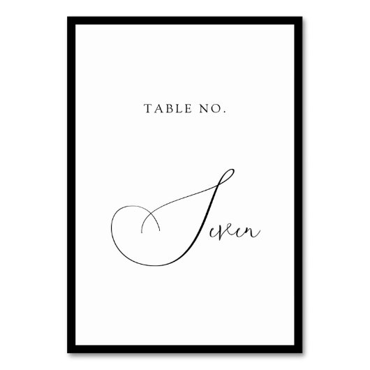 Minimal Classy Black & White Border Script Wedding Tischnummer (Vorderseite)