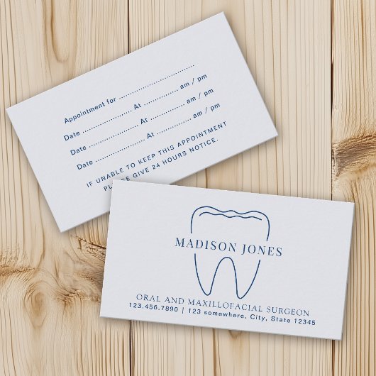 Minimal Classy Blue Dentist Ernennung Visitenkarte