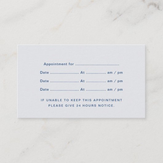 Minimal Classy Blue Dentist Ernennung Visitenkarte (Rückseite)