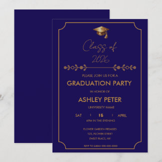Minimal Classy Blue Grad Party Invitation Einladung