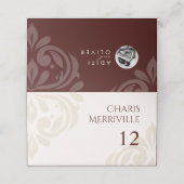Minimal Classy Chic Burgundy Ivory Photo Wedding Platzkarte (Außenseite Aufgefaltet)